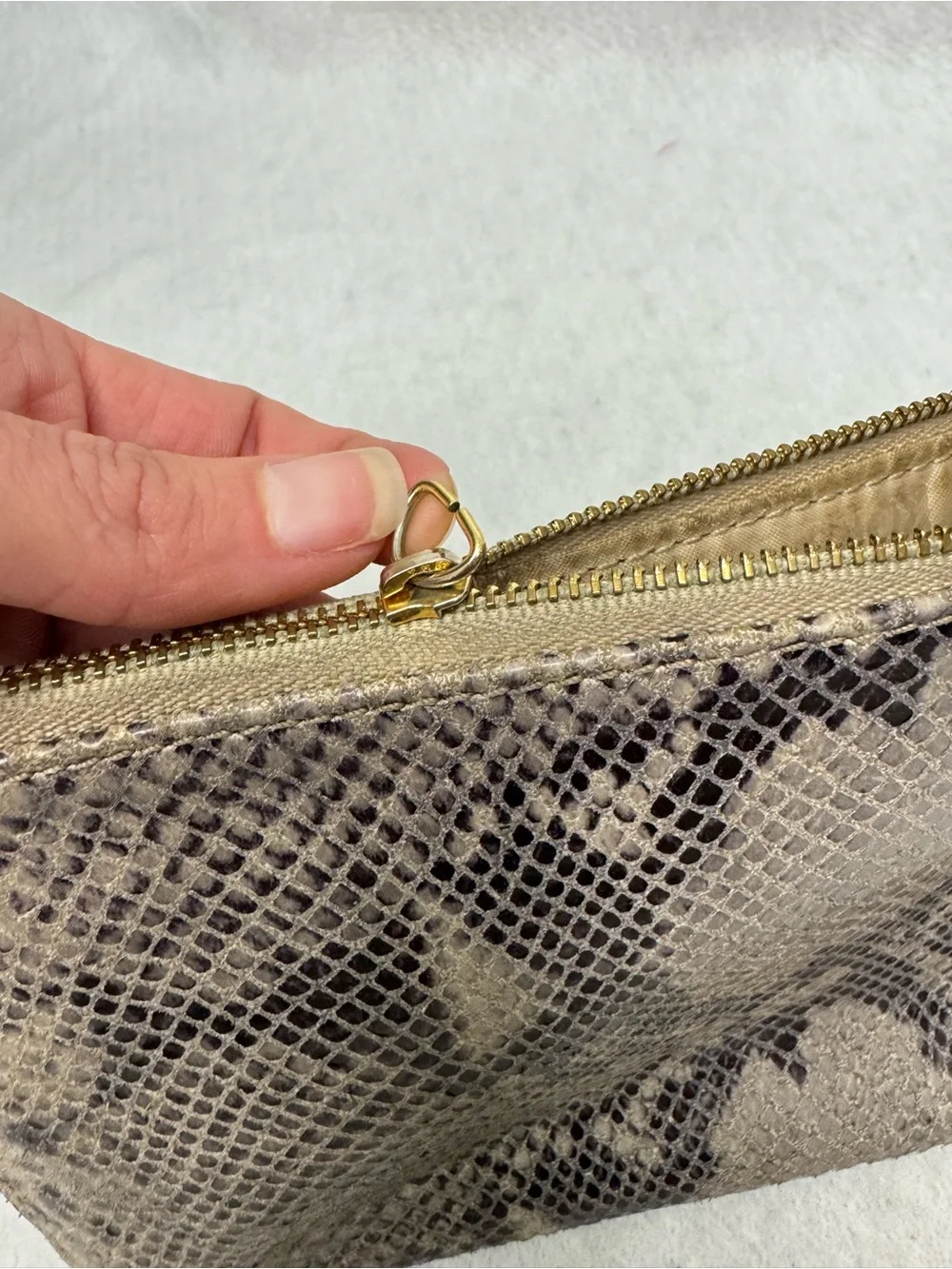 Michael Kors Snakeskin Python Embossed Leather Wristlet Clutch Gold Logo